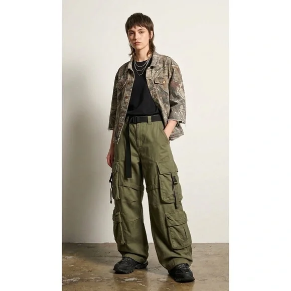 SHEIN RealTree Style Camo Raw Hem 3/4 Sleeve Gorpcore Trucker Denim Jacket- Sz M - Picture 1 of 9